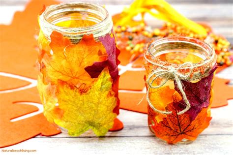 How to Make Fall Leaf Candle Mason Jar Crafts - Natural Beach Living