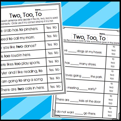 To Too And Two Homophone Worksheets Made By Teachers