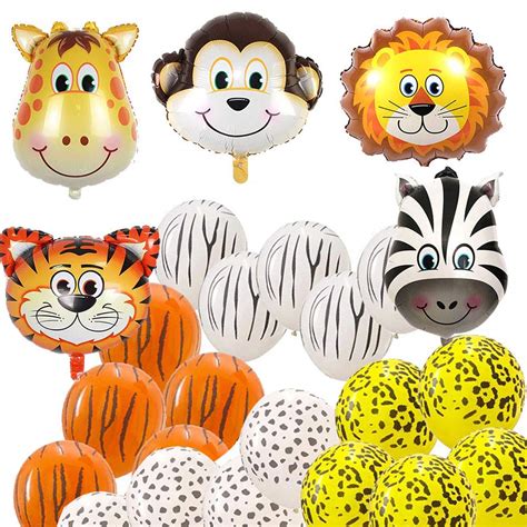 Lokips 30 Jungle Safari Animals Balloons 6 Giant Animal Balloon Heads