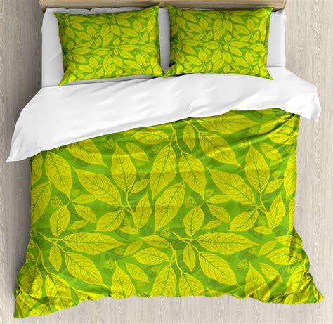 Botanical Duvet Cover Set Monochromatic Pattern Of Natural Artwork