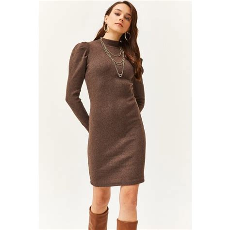 Olalook Women S Bitter Brown Half Turtleneck Princess Sleeve Raised