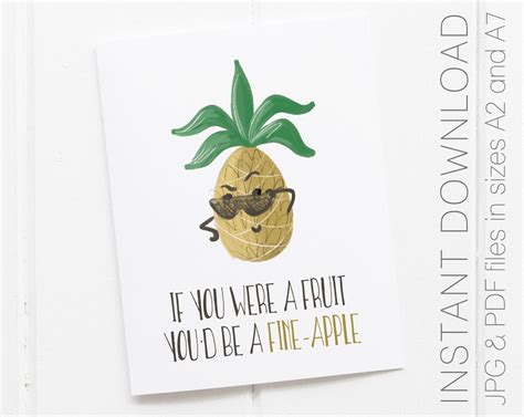 Printable Funny Pineapple Card If You Were A Fruit Youd Be A