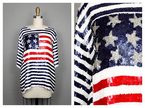 American Flag Sequin Top Red White And Blue Retro Th Of Etsy