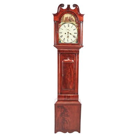 Large Antique Mahogany 8 Day Painted Face Longcase Clock For Sale at 1stDibs