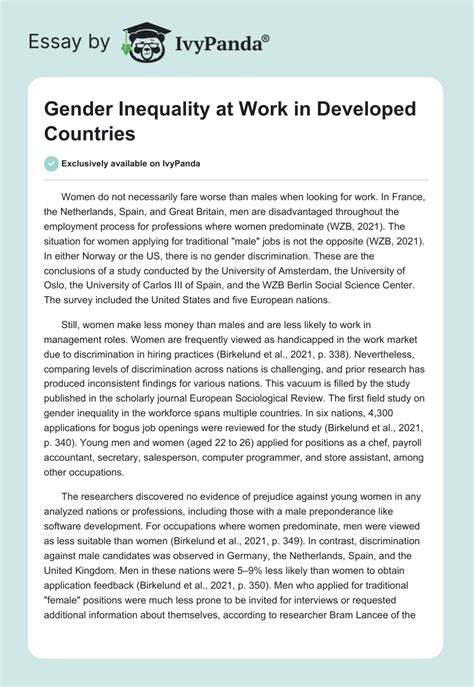 Gender Inequality At Work In Developed Countries 365 Words Essay