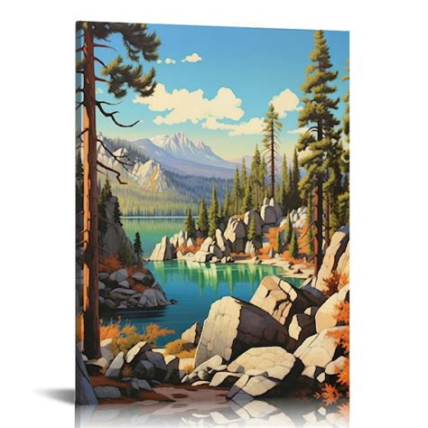 Gotuvs Lake Tahoe Art Print Illustration Wall Art Painting Decor Retro