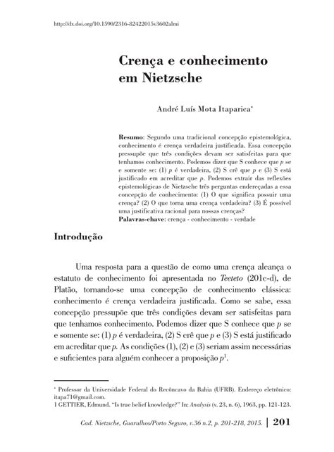 PDF Crença e conhecimento em Nietzsche