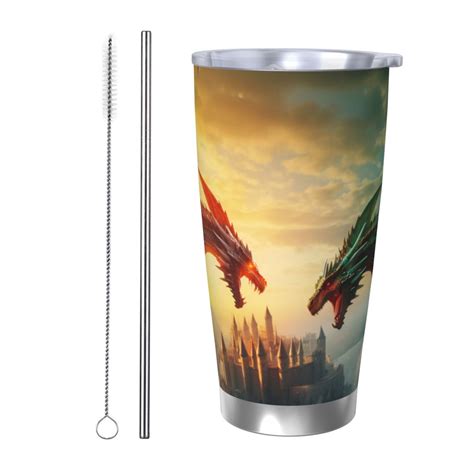Derioi Castle Red Green Sky Dragon For Oz Tumbler With Lid For Hot And Cold Beverages