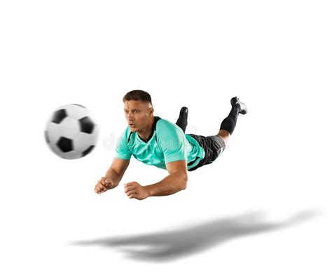 Soccer Player Jumping For A Header The Isolated On White Stock Image