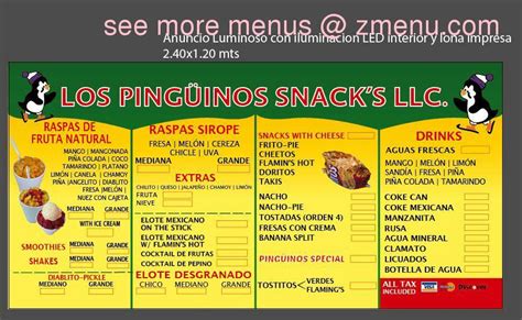 Menu at LOS PINGUINOS SNACK restaurant, Laredo, E Saunders St