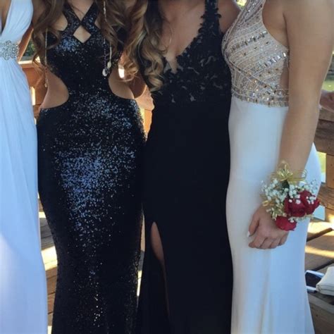 La Femme Black And Nude Lace Prom Dress Gem