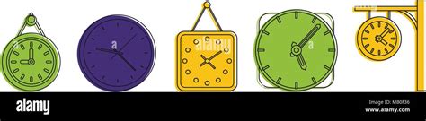 Wall Clock Icon Set Color Outline Style Stock Vector Image Art Alamy