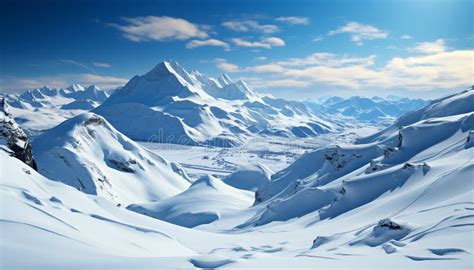 Snow Capped Mountains Create A Tranquil Winter Landscape Generated By