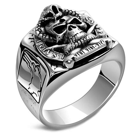 Bague Argent Homme Chevaliere Crane Pirate Tete De Mort Us Armee