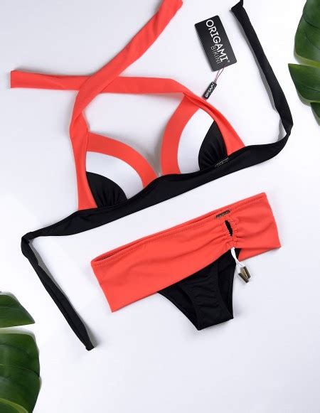 Texas Neon Coral Pc Origami Bikini