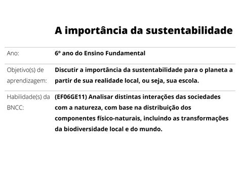 A Import Ncia Da Sustentabilidade Planos De Aula Ano Geografia