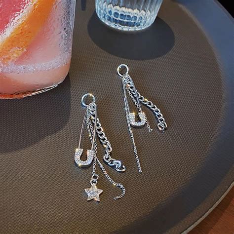 Sterling Silver Safety Pin Drop Earringssafety Pin Earrings Etsy