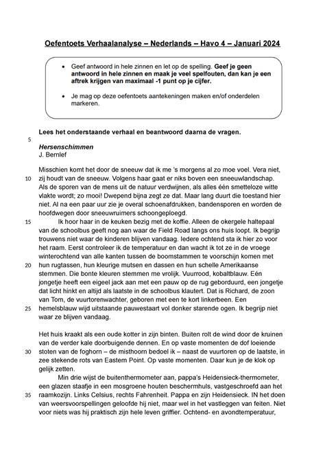 H4 Oefentoets Verhaalanalyse 2024 Hersenschimmen Oefentoets