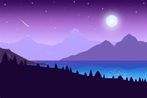 Night Time Mountains Flat Landscape On Behance Landscape Wallpaper