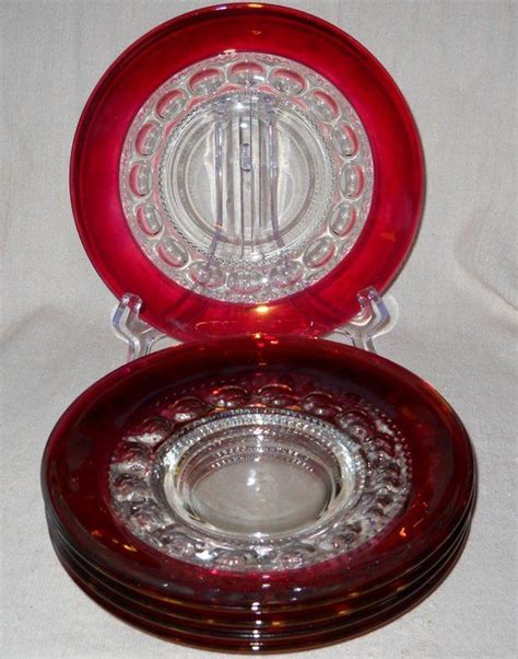 Set Of 6 Indiana Glass 77 Kings Crown With Ruby Stain 8 1 2 Etsy Indiana Glass Kings Crown