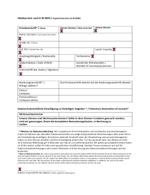 Fillable Online Meldeschein Nach 30 BMG Registration Form 30 BMG