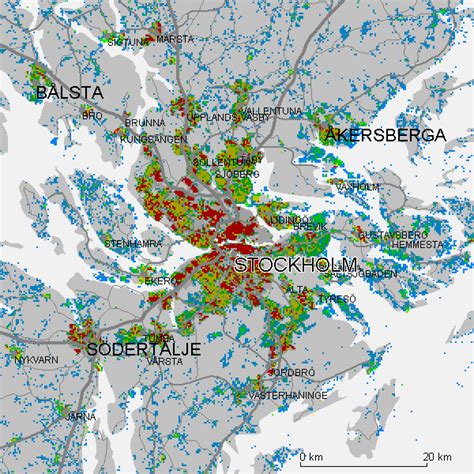 Graphic illustration of the population density in the Stockholm area ...