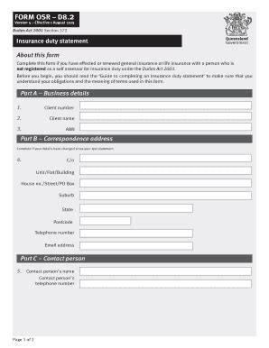 Fillable Online Osr Qld Gov Insurance Duty Statement Form D Office