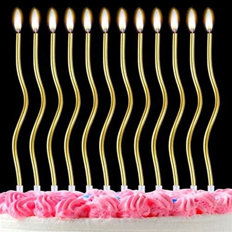 12 Pieces Twisty Birthday Candles Spiral Gold Birthday Candles For