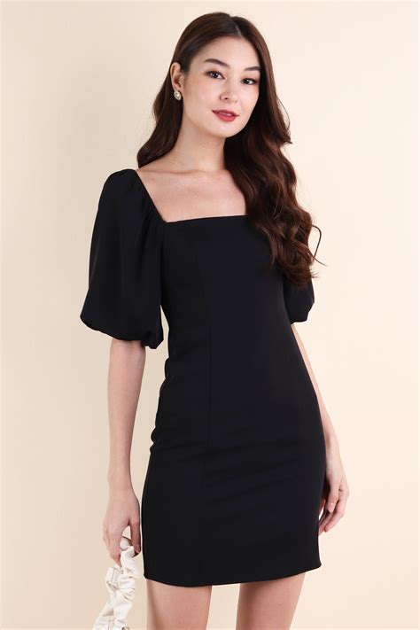 NATTY PUFF SLEEVE WORK DRESS IN BLACK | NEONMELLO