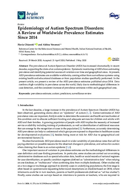 Pdf Epidemiology Of Autism Spectrum Disorders A Review Of Worldwide