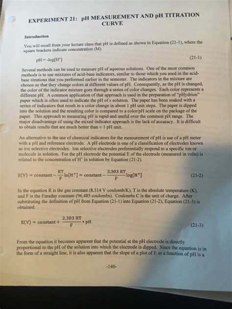 Solved EXPERIMENT 21: pH MEASUREMENT AND pH TITRATION CURVE | Chegg.com 