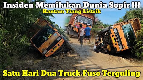 Insiden Terburuk Dalam Sehari Dua Truck Fuso Terguling Hantam Tiang