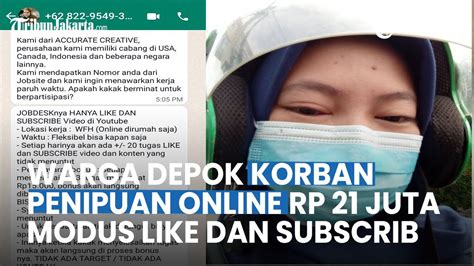 Korban Penipuan Online Modus Kerja Like Dan Subscribe Kanal Youtube