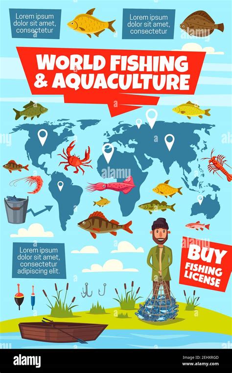 World Fishing And Aquaculture Vector Infographics Fisheries Map With