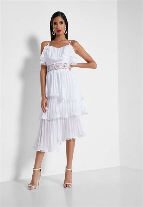 Buy True Decadence White Pleated Layered Dress For Women In Mena Worldwide