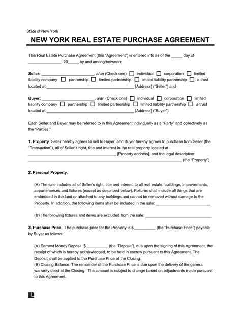 Free New York Residential Purchase Agreement | PDF & Word