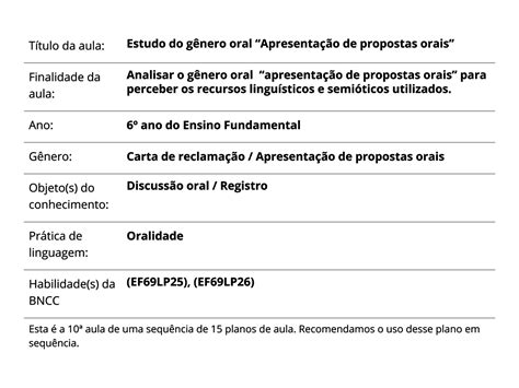 Plano de Aula 6º ano Língua Portuguesa Estudo do gênero oral