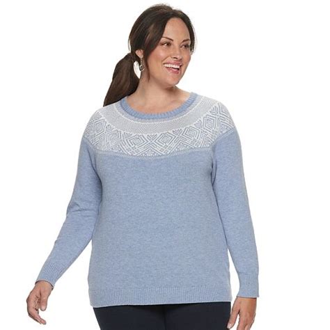 Plus Size Croft And Barrow® Knit Cable Crewneck Sweater