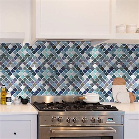 Teal Arabesque Peel And Stick Tile For Kitchen Backsplash Decorative Backsplash Peel And Stick