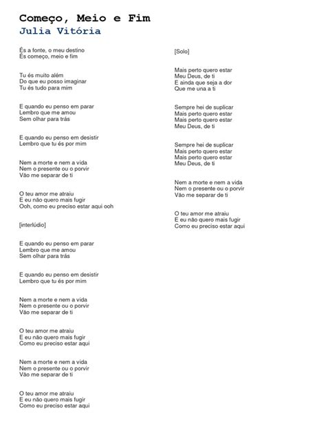 Letra De Roupa Nova Começo Meio E Fim - Letra de "Começo, Meio e Fim" | PDF