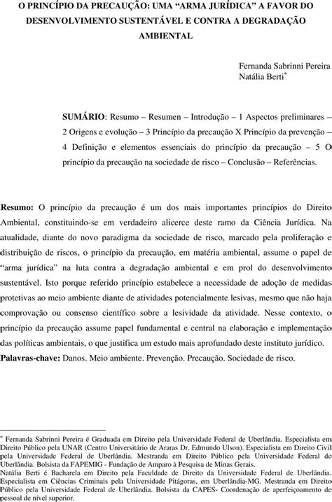 O Princ Pio Da Precau O Uma Arma Jur Dica A Favor Do Desenvolvimento