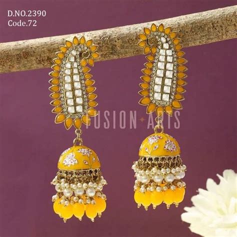 Party Golden Fusion Arts Traditional Kundan Jhumka Earrings Plastic