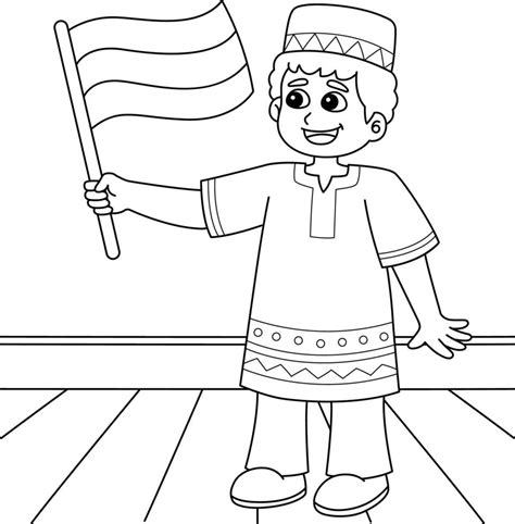 Kwanzaa Boy Holding a Flag Coloring Page 12626484 Vector Art at Vecteezy