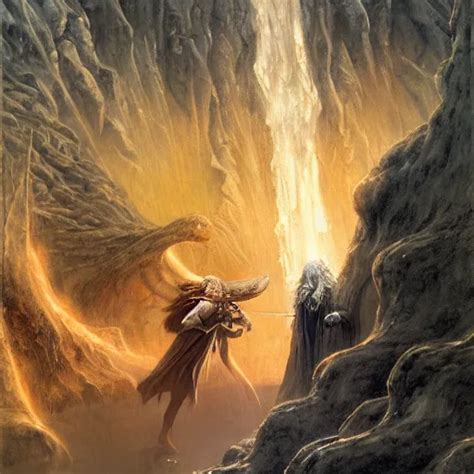 Beautiful Gandalf Fighting The Balrog By Alan Lee Stable Diffusion