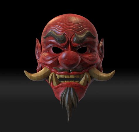 Japanese Tengu Smile Mask Oni Demon Mask Samurai Mask D Model D