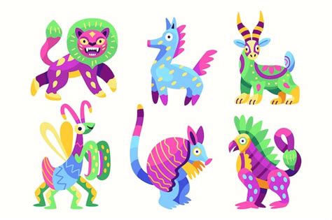 Free Vector Hand Drawn Flat Dia De Muertos Alebrijes Collection