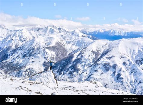 Snow covered mountains and forest in Bariloche, Argentina Stock Photo ...