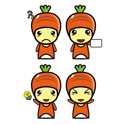 Set Collection Of Cute Carrot Mascot Design Character Isolated On A White Background Cute