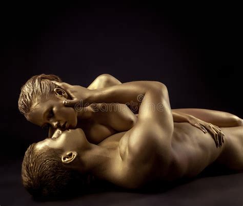 Naked Lovers Posing As Golden Statues Come To Life Stock Image Image Of Metallic Female 37675773