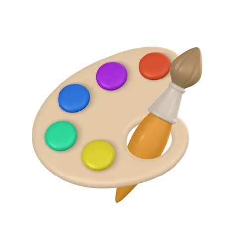 3d Realistische Palette Mit Farben Und Pinsel Im Cartoon Stil Vektor